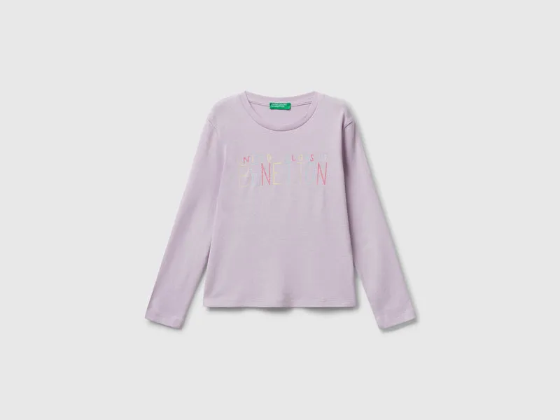 T-shirt con logo glitter in cotone