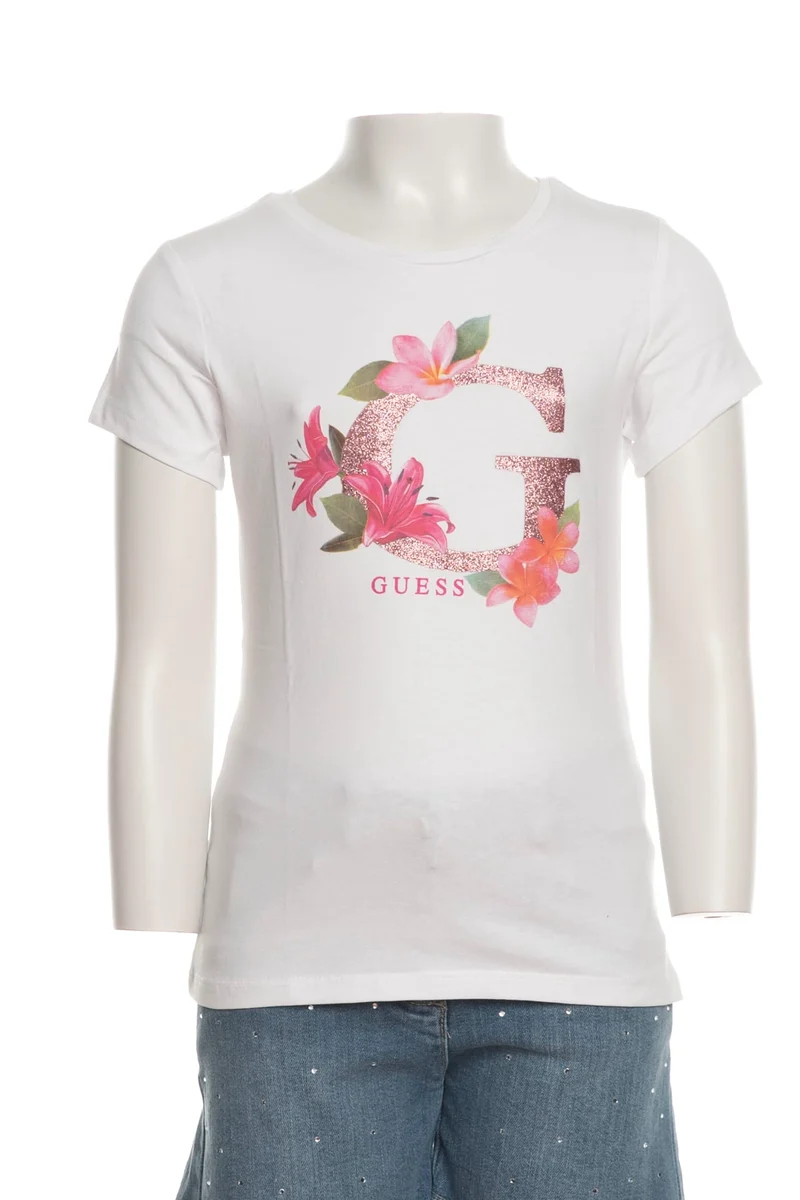 T Shirt Guess G Flowers Ss Baby Tee Da Bambina Bianca