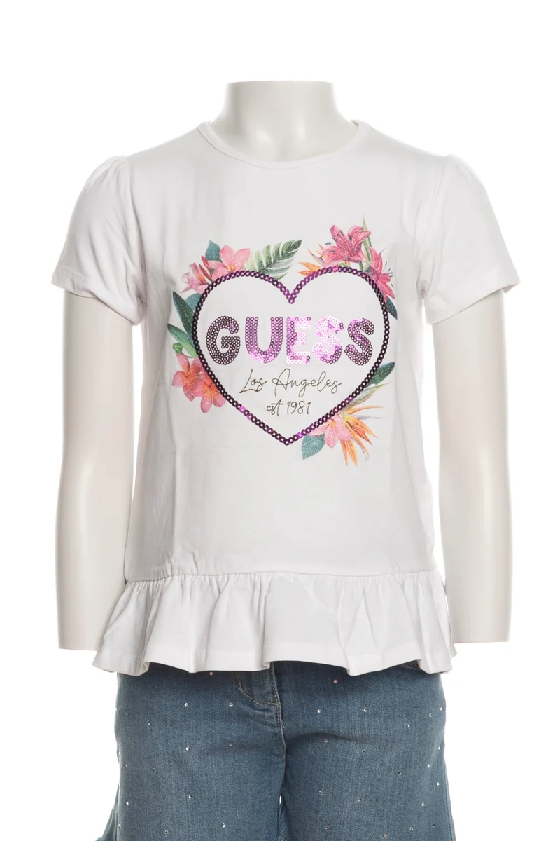 T Shirt Guess Heart Sequins Ss Tee Da Bambina Bianca