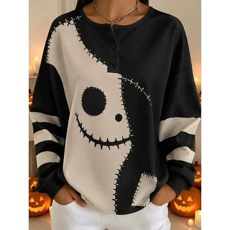 Women's Halloween Graphic Crew-Neck Sweatshirt, Festive Sweater