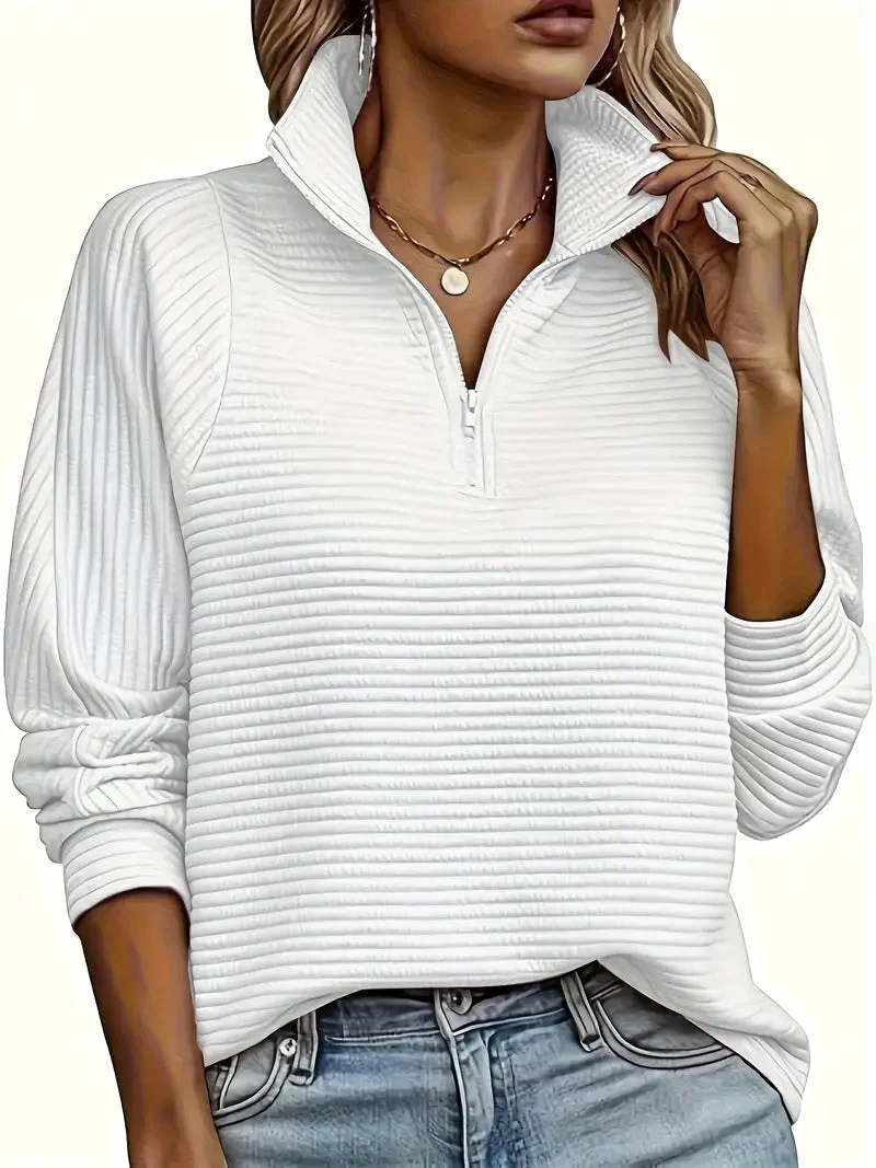 Women's Half-Zip Funnel Neck Sweater, Drop Shoulder Knit Jumper