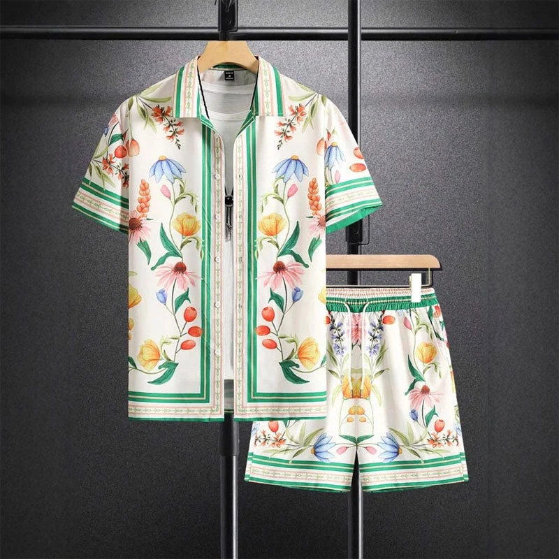 Men's Floral Print Shirt and Shorts Set