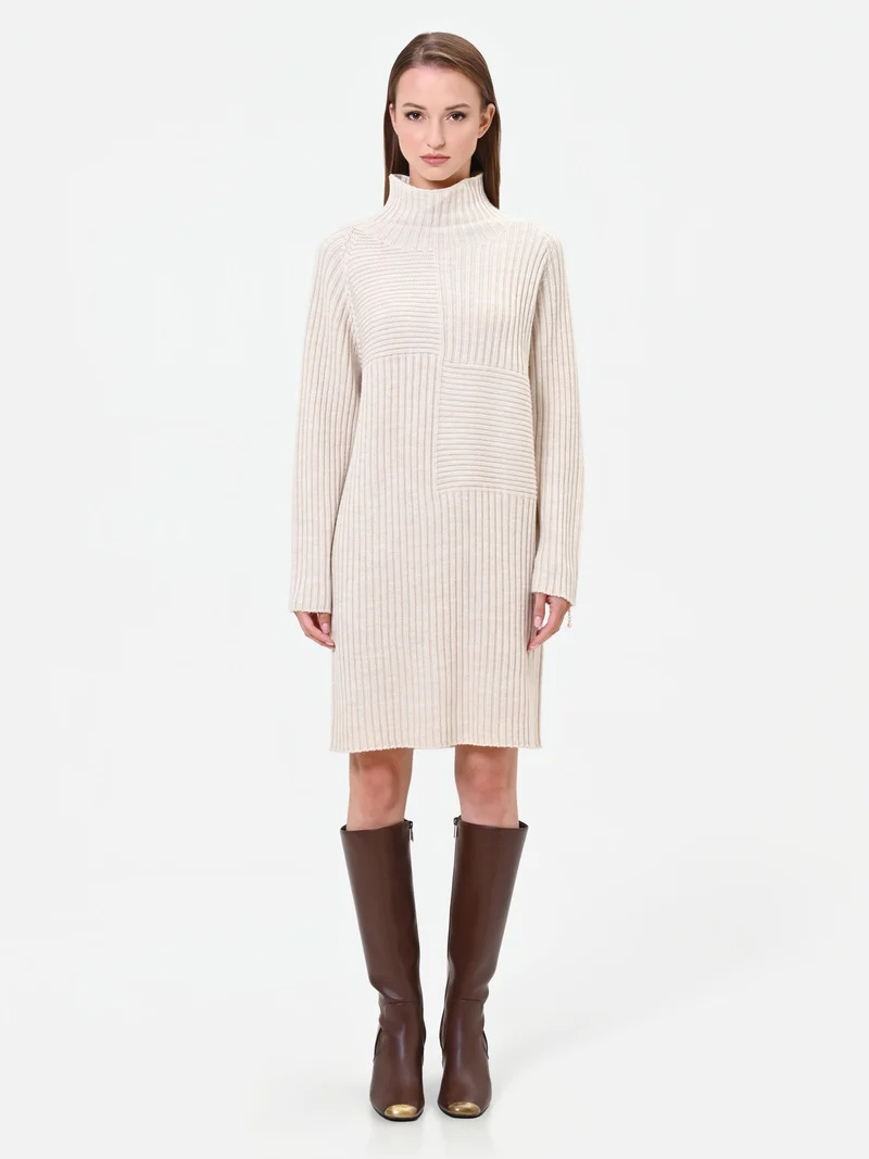 Abito in maglia panna con texture a costine