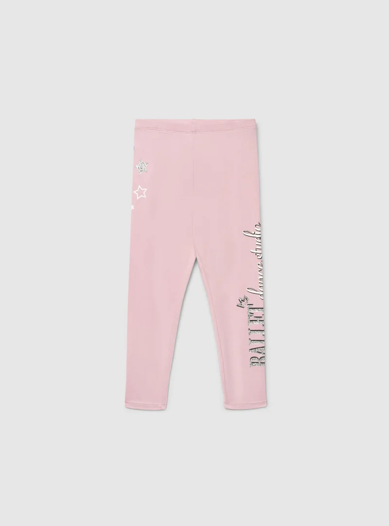 Leggings lunghi da bambina con stampa stelle e scritta