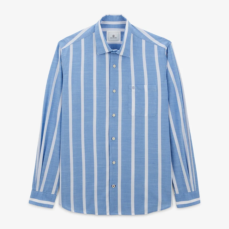 Chemise manches longues rayée en coton bleu
