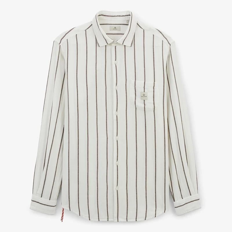 Chemise manches longues à rayures couleur argile en coton