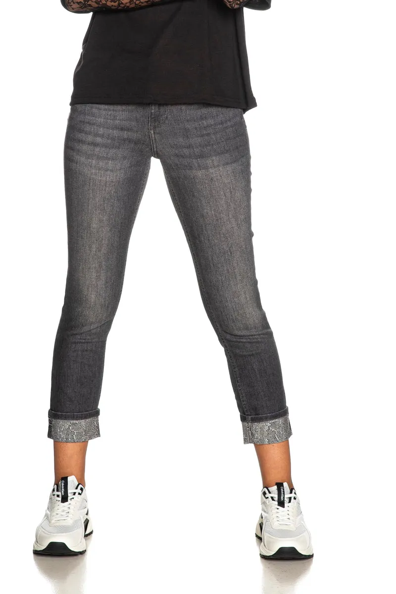 Jeans Liu Jo B Up Monroe Reg Donna Grigio - Denim con Strass