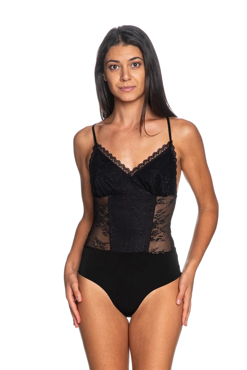 Body Yes Zee Inserti Raso Donna Nero - Pizzo Elegante