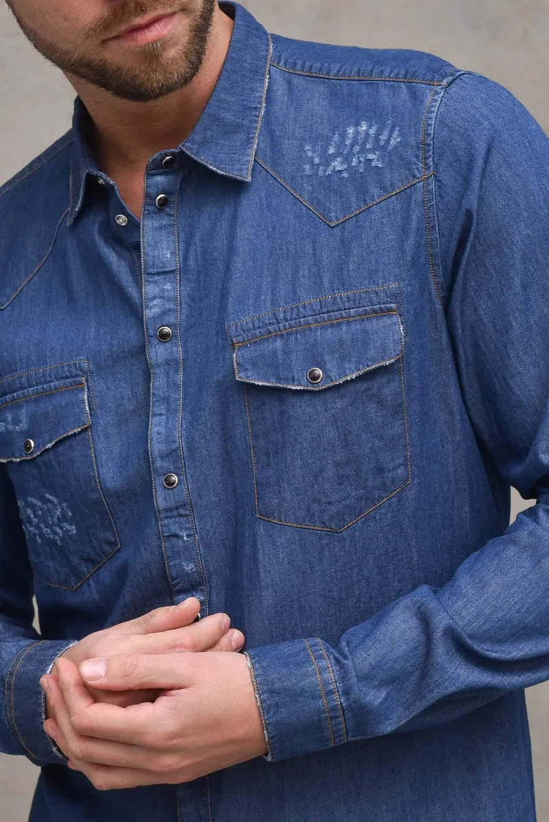 Camicia uomo jeans con rotture. M 2150203DENIM