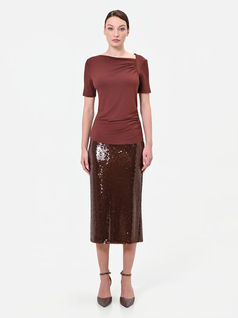 T-shirt asimmetrica moro con drappeggio