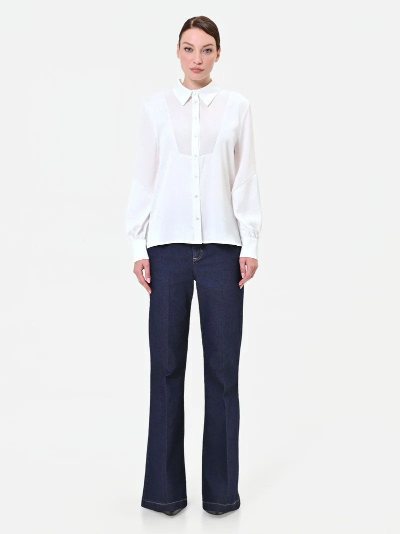 Camicia in georgette panna bianco con inserto geometrico