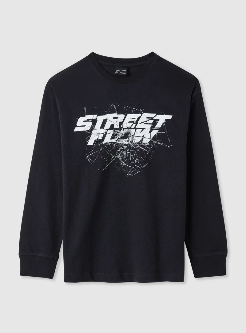 T-shirt manica lunga con stampa effetto vetro rotto
