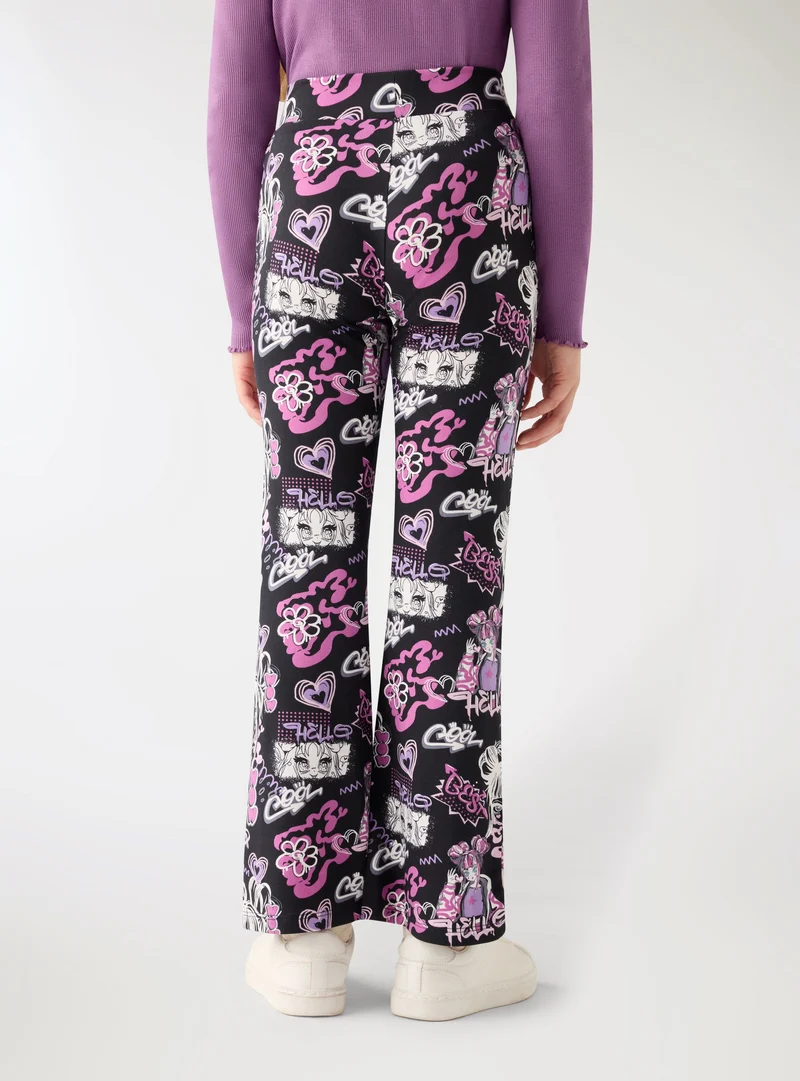 Leggings lunghi a zampa con stampa