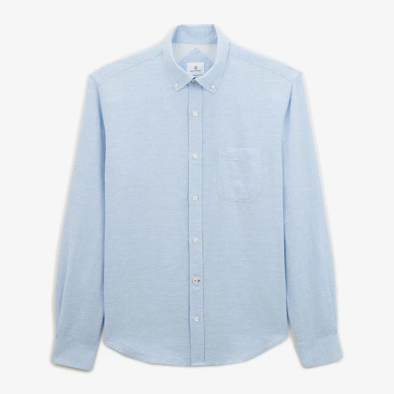 Chemise regular tissage lin et coton bleu ciel