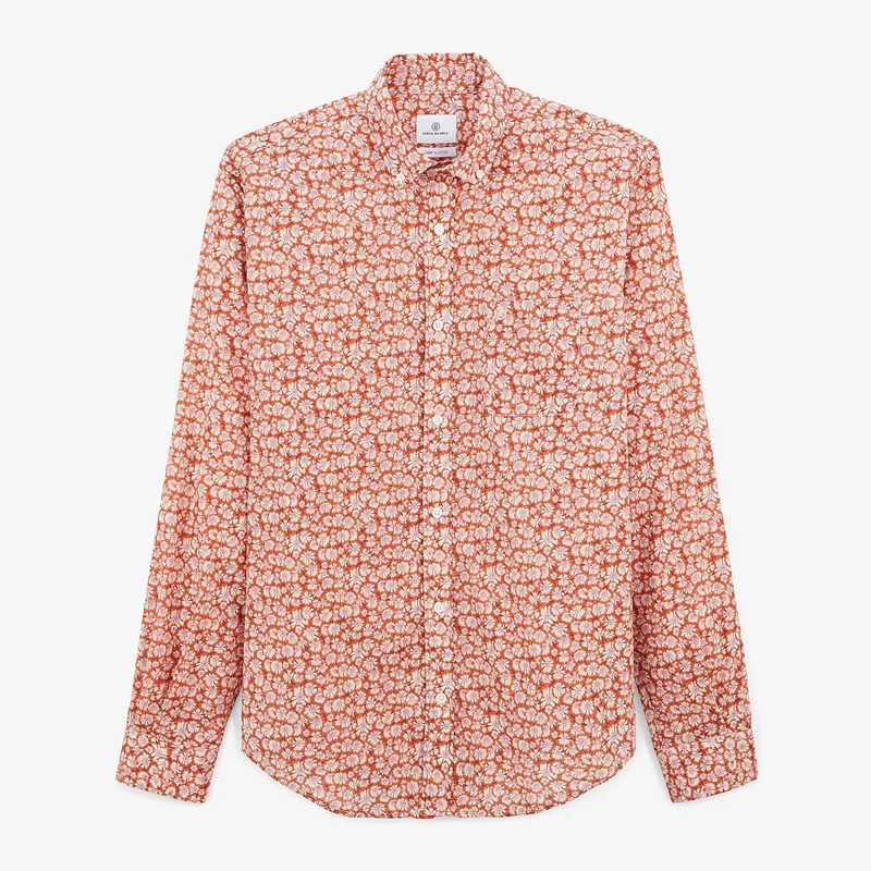 Chemise orange cuivre à manches longues imprimé fleuri
