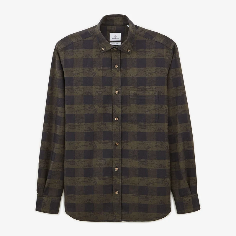 Chemise à carreaux militaire à manches longues en coton