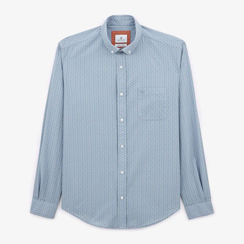 Chemise imprimé fleuri bleu pacific à manches longues en coton