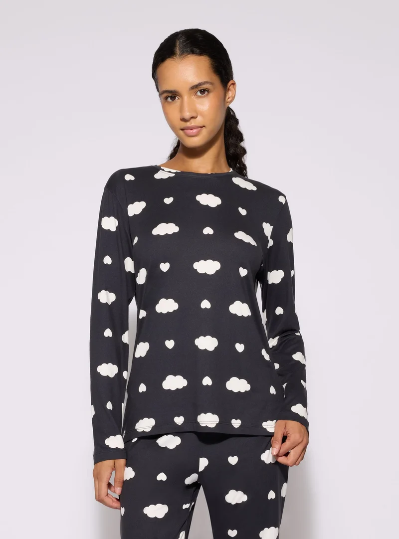 Set pigiama con T-shirt a maniche lunghe e pantaloni lunghi con stampa nuvole