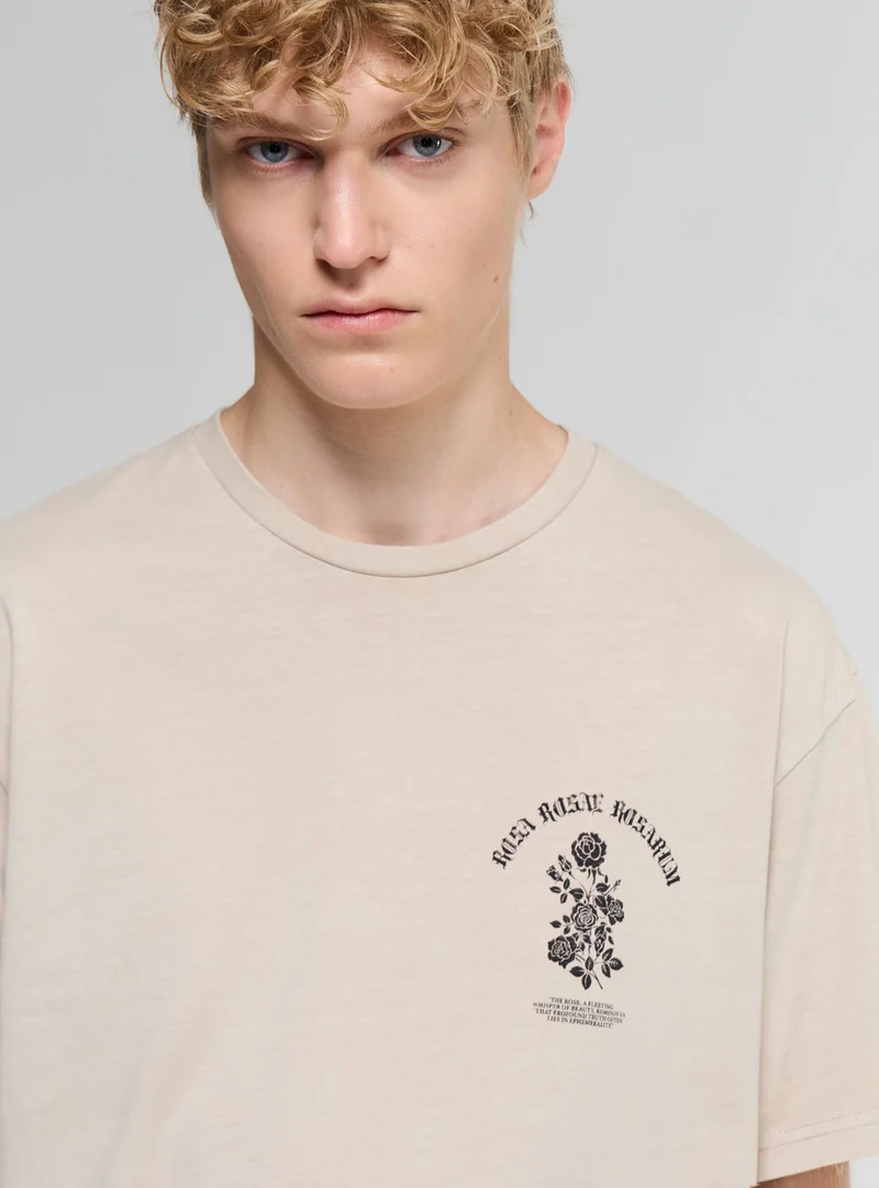 T-shirt con stampa rose fronte e retro