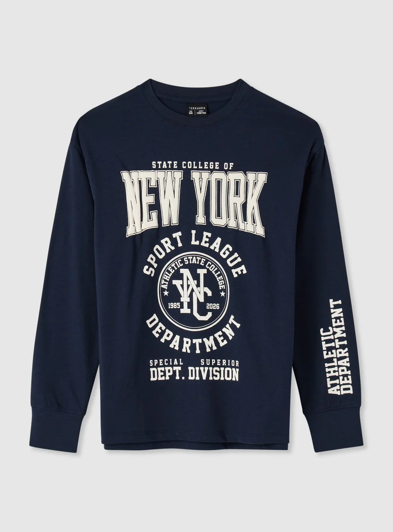 T-shirt manica lunga con stampa college