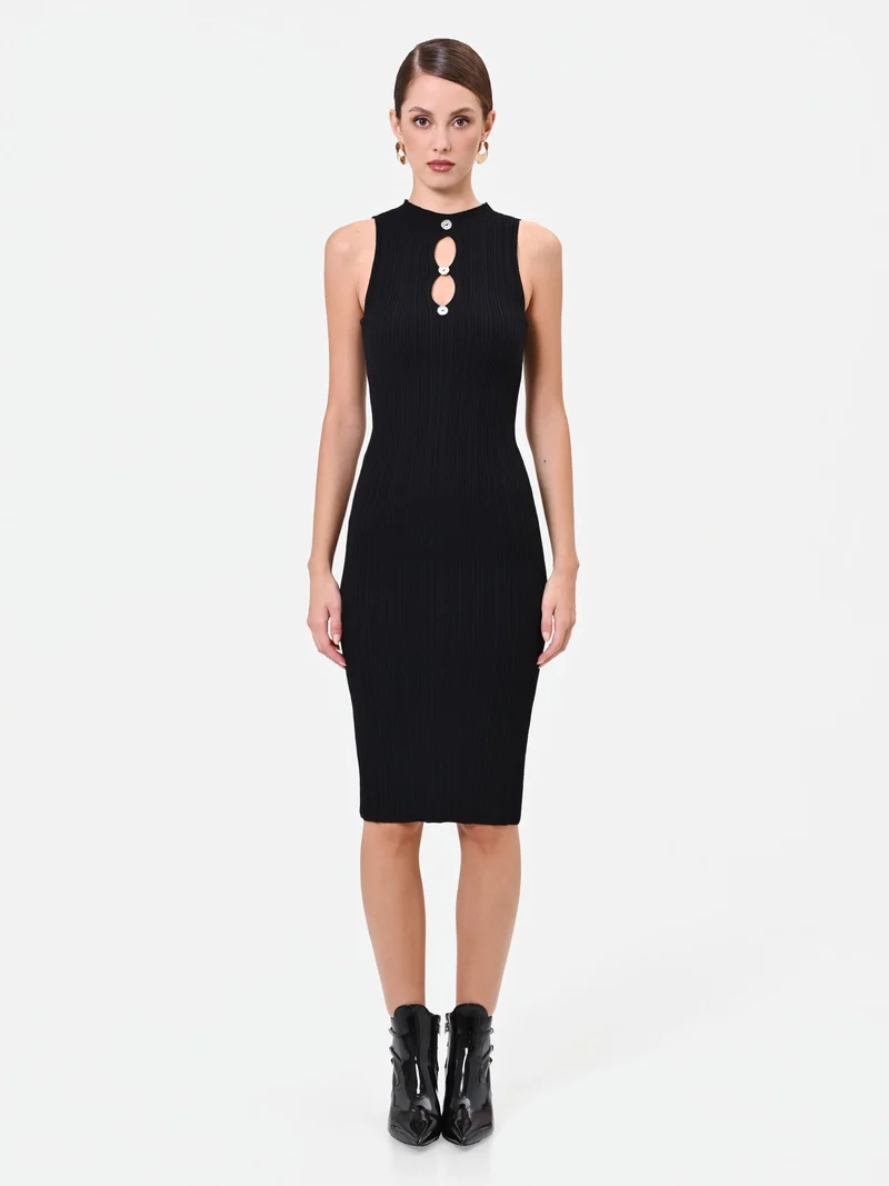 Abito tubino in maglia di viscosa nero con cut-out