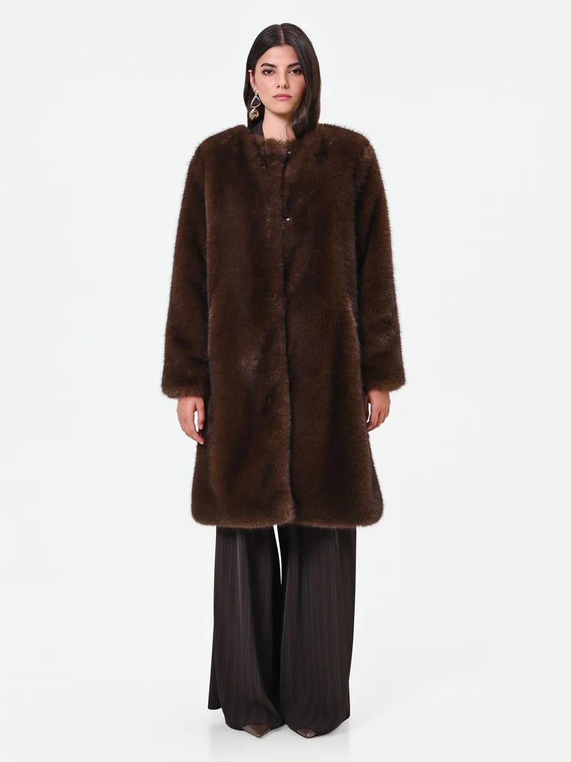 Cappotto effetto pelliccia marrone Giorgia Palmas X Rinascimento