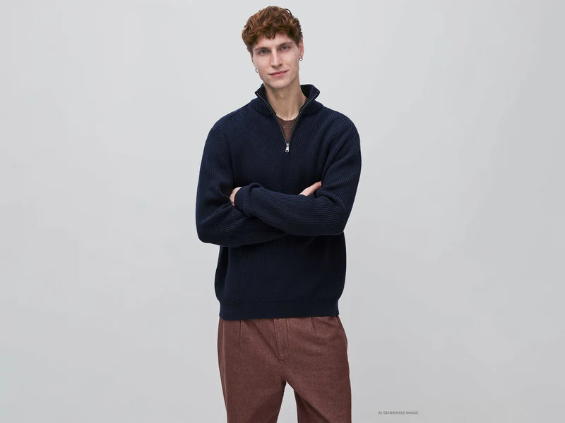Maglia con mezza zip in misto lana