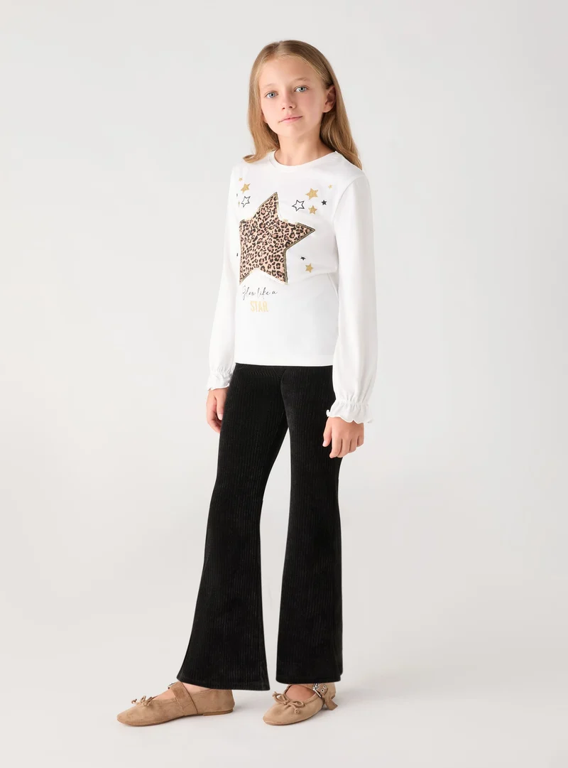 T-shirt manica lunga con stampa stellina animalier effetto luccicante
