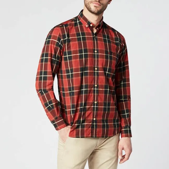 Chemise rouge à carreaux manches longues en coton