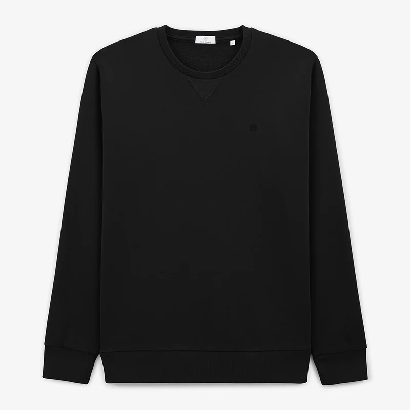 Sweat avec col rond noir uni en coton