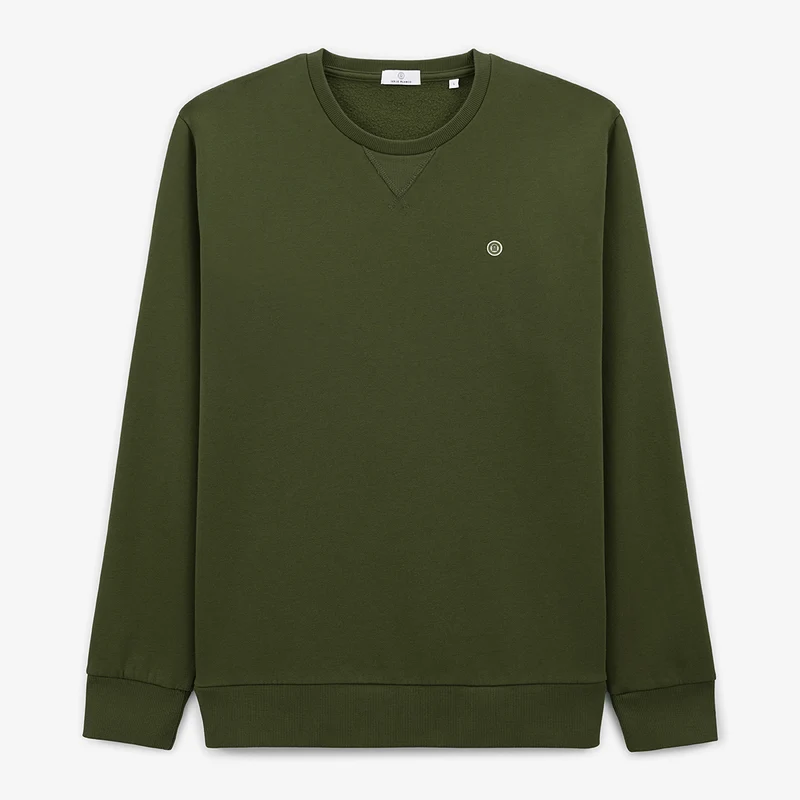 Sweat col rond uni vert army en coton