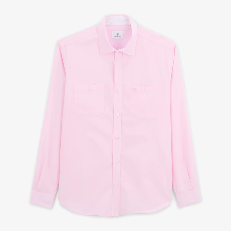 Chemise manches longues en coton rose Charles