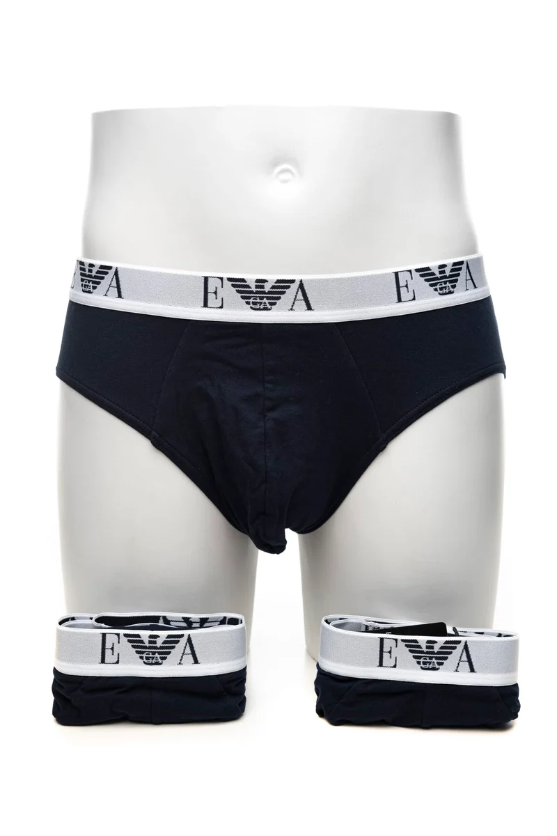 Slip Emporio Armani Brief 3 Pack Stretch Cotton Da Uomo Blu Marina El Bianco In Tessuto