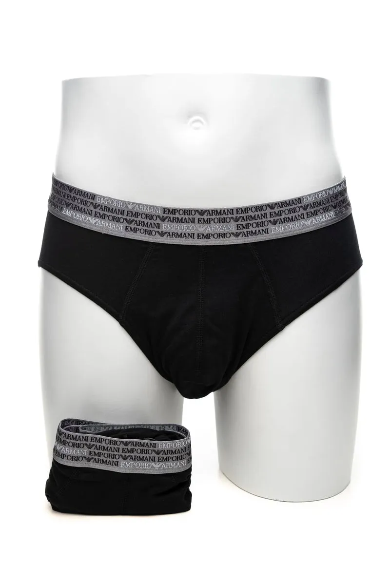 Slip Emporio Armani Brief 2 Pack Gift Box Da Uomo Nero El Grigio In Tessuto