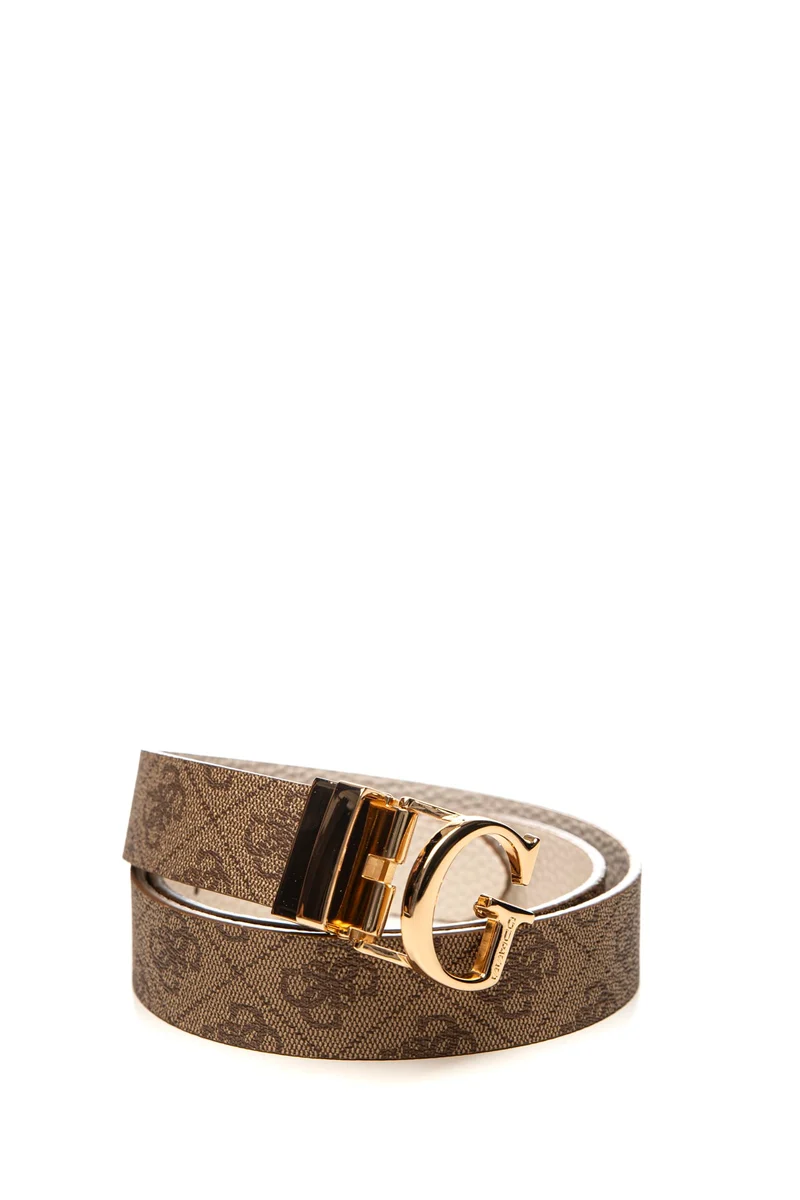 Cintura Guess Calista Belt 30 Da Donna Beige Stampa Loghi 4 G Marrone In Poliuretano