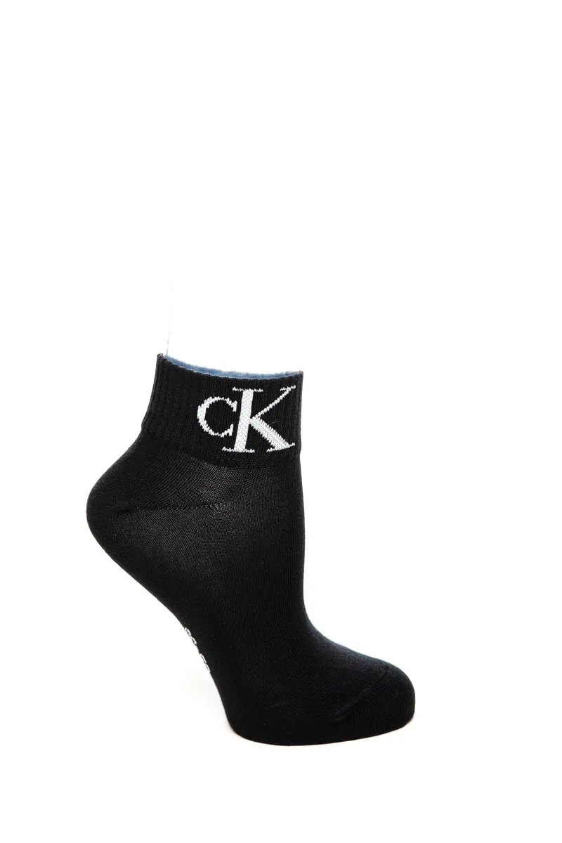 Calzini Calvin Klein Women's Quarter Da Donna 2pk Nero In Cotone
