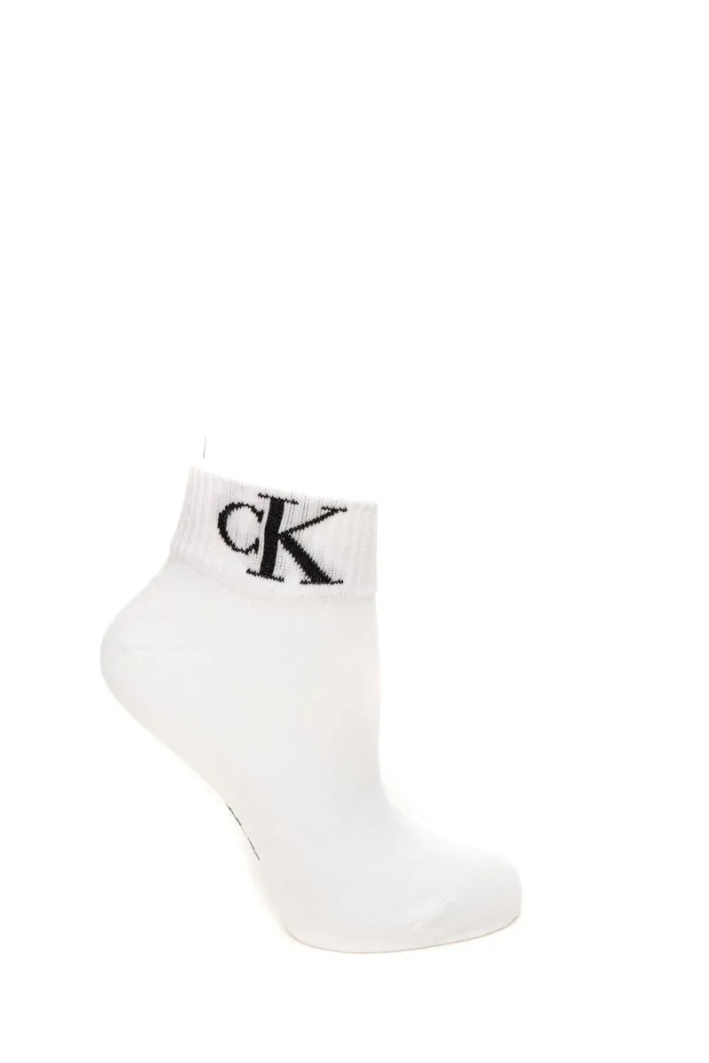 Calzini Calvin Klein Women's Quarter Da Donna 2pk Bianco In Cotone