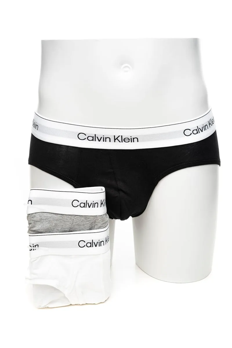 Slip Calvin Klein Hip Brief 3 Pack Icon Cotton Stretch Da Uomo Nero Bianco Grigio Melange In Tessuto