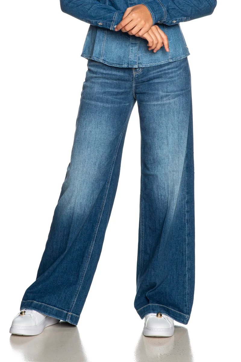 Jeans Guess Wide Leg A1 C Bellaggio Da Donna Denim Blu Medio