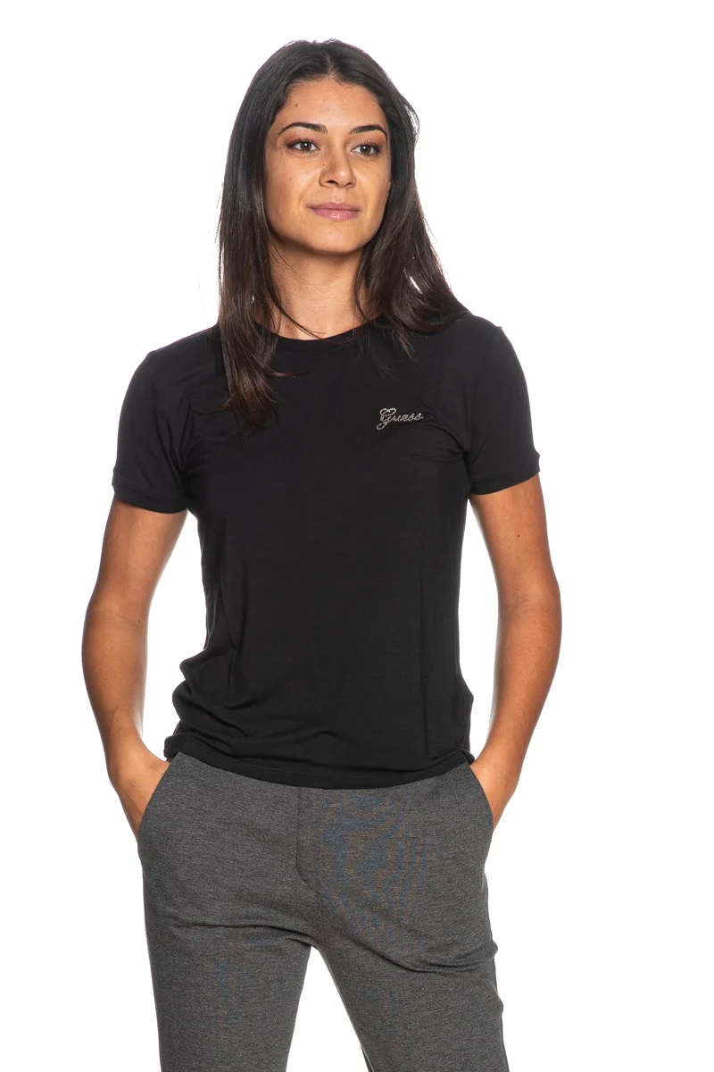 T Shirt Guess New Mini Logo Da Donna Nera