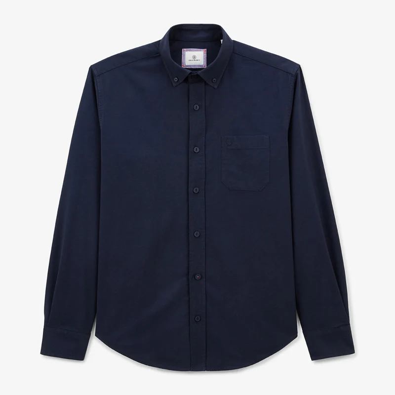 Chemise manches longues unie en coton Oxford bleu dark navy Charles