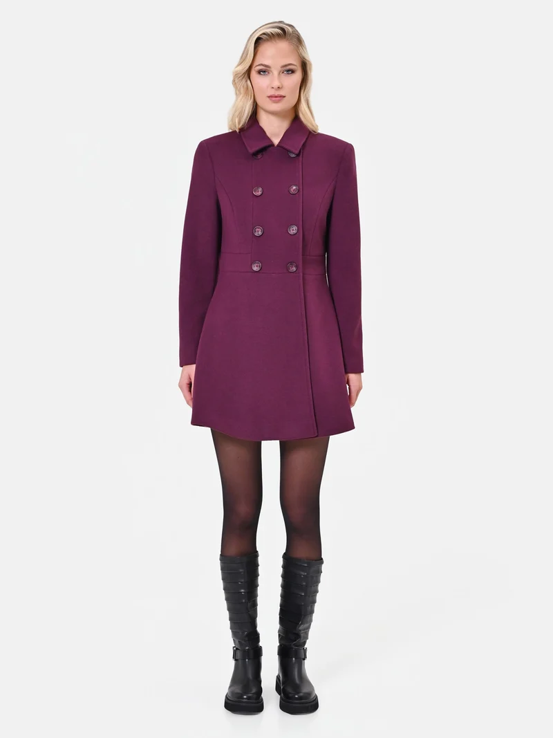 Cappotto bordeaux rosso a trapezio in velour