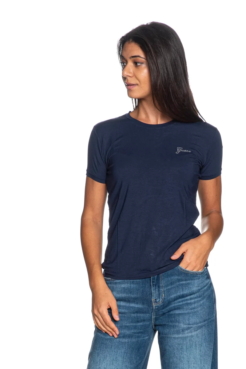 T Shirt Guess New Mini Logo Da Donna Blu Zaffiro