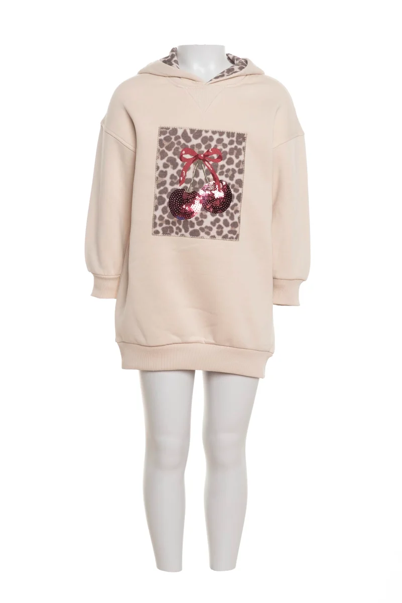Abito In Felpa Mayoral Cherries Sequins Da Bambina Beige