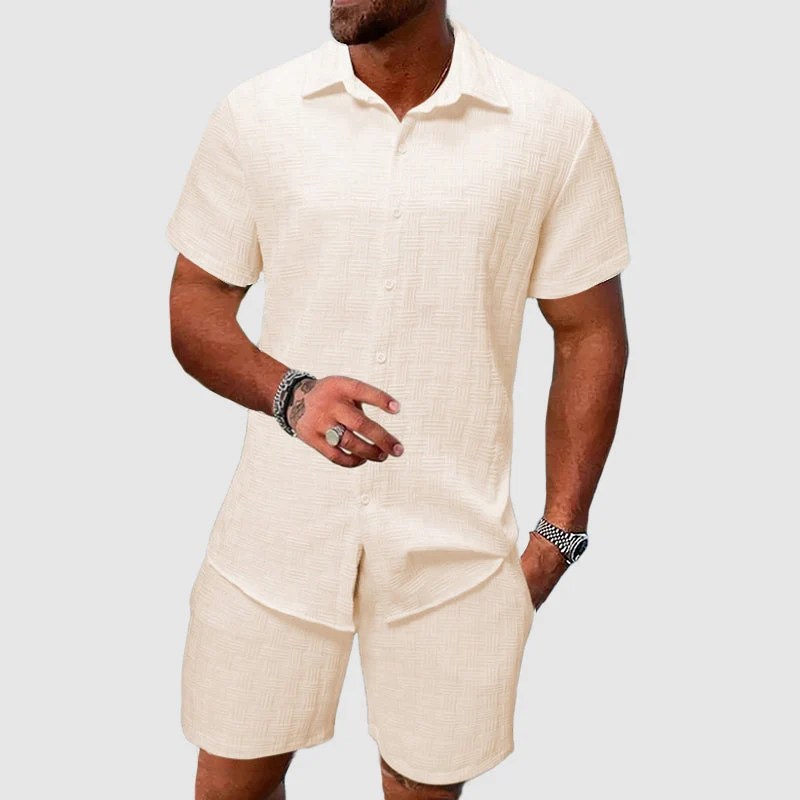 Men's Stylish Button-Down Shirt and Shorts Outfit Set