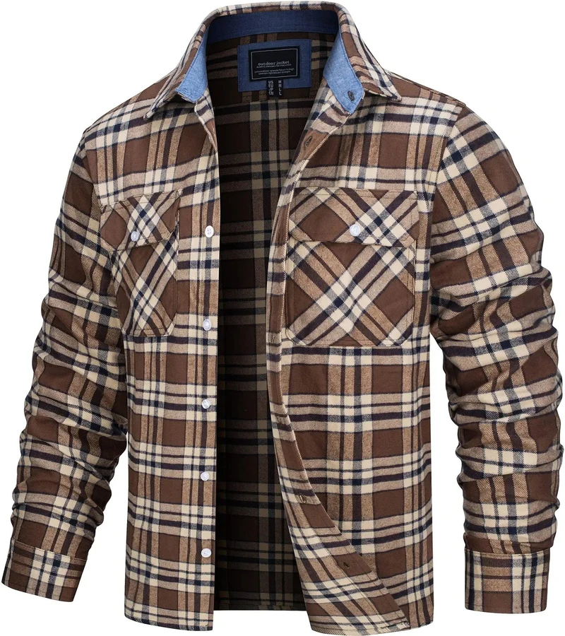 Men's Stylish Cotton Checked Flannel Shirt Jacket