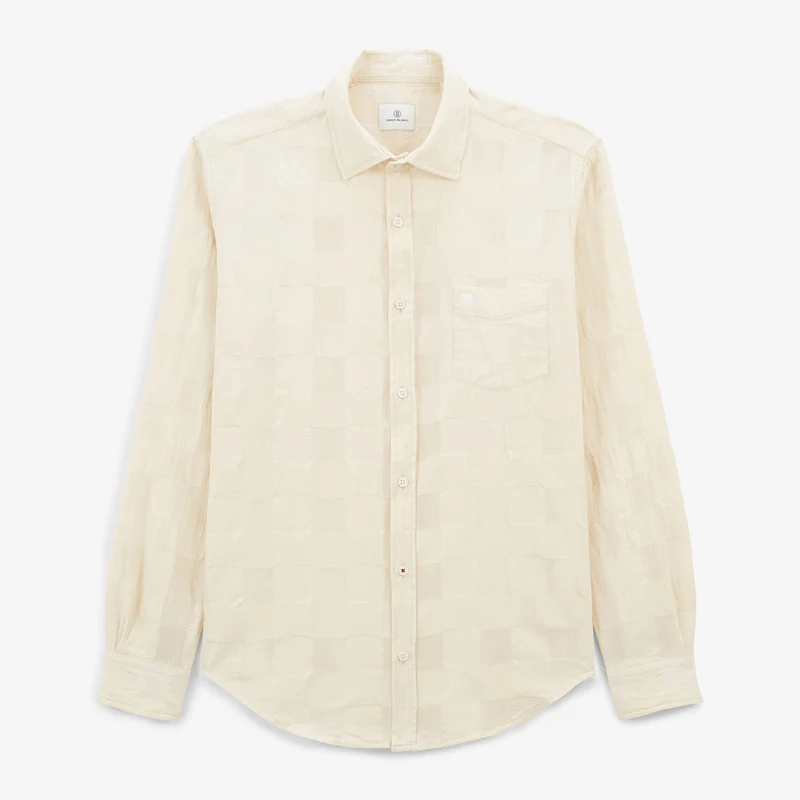 Chemise manches longues à carreaux Jacquard blanc ivoire Charles
