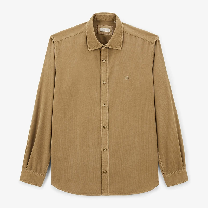 Chemise manches longues en coton velours beige Charles