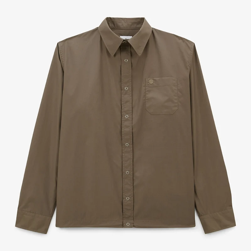 Chemise manches longues en coton marron shitake Clovis