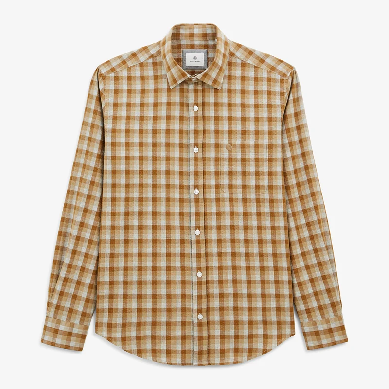 Chemise manches longues en coton à carreaux beige Charles